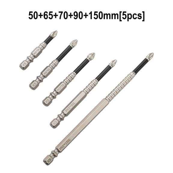 Homena 5/6pcs Set 25mm-150mm Magnetic Screwdriver Bit Alloy Steel Anti-Slip Long Drill Bits 1/4" Hex Shank PH2 Head Screwdriver Bit