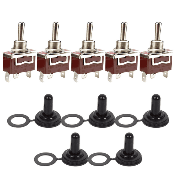Homena 5Pc Toggle Switch Heavy Duty Rocker SPDT 3 Position 3 Pin ON/Off/On Brown Switch