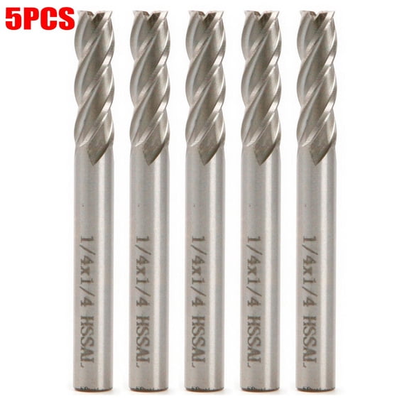 Homena 5pcs 1/4 x 1/4inch 4 Flute HSS CNC End Mill Cutter Milling Router Bit Cutting