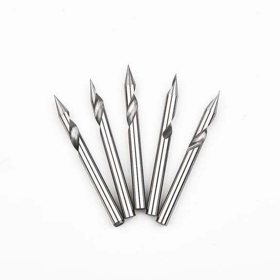 Homena 5pcs Precise Cuts with 5pcs of Cemented Carbide 30 Deg V Groove Engraving Tool Flat Bottom CNC Spiral Router Bits
