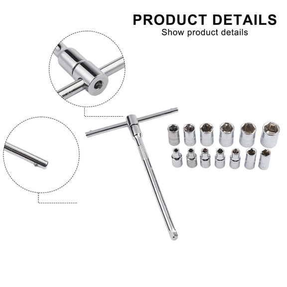 Homena 6.3mm T-type Socket Wrench Set With Interchangeable Heads T-shaped Handle Interchangeable T-Bar 1/4 Inch Spanner Extension Kit