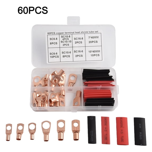 Homena 60pcs Assortment Car Auto Copper for Ring Terminal Wire Crimp Connector Bare Cable