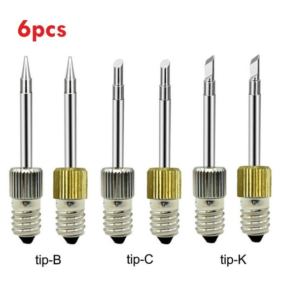 Homena 6Pcs B/C/K Type Soldering Iron Tips E10 Interface Electric Soldering Needle Tip Portable Corless Battery Soldering Iron Tip Tool