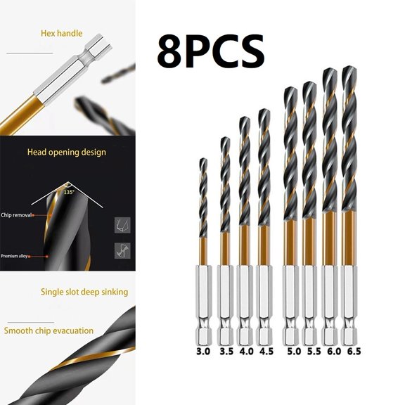 Homena 8 Pcs Drill Bit HSS Coated Drill Bit 1 4 Hex Shank 3-6.5mm Head Driller Accessories Woodworking Carpenter Tools Set