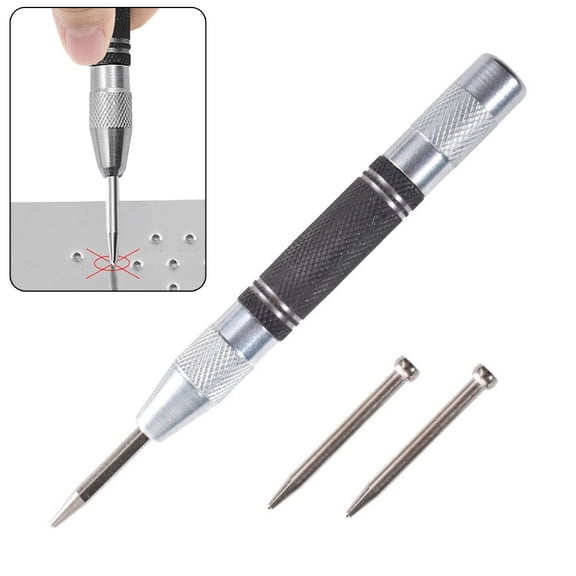 Homena Automatic Centre Punch And 2pc Needles Adjustable Spring Loaded Metal Woodworking Punch Metal Drill Tool For Metal Wood Glass