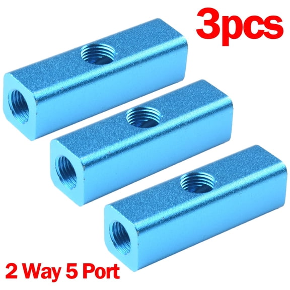 Homena Blue Quick Connector 1/4 Thread 5 Port 2 Way Air Hose Manifold Block Splitter