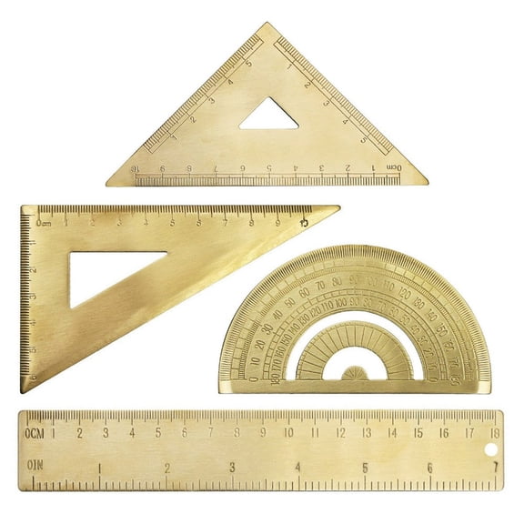 Homena Brass Ruler Set with Isosceles Triangle and Protractor for Accurate Engineering