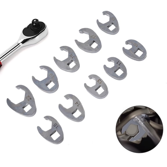 Homena Crowfoot Wrench Set 10 Pieces 38 Inch Drive Open End Spanner for Torque Wrench with Labels from 10 to 22mm Sizes
