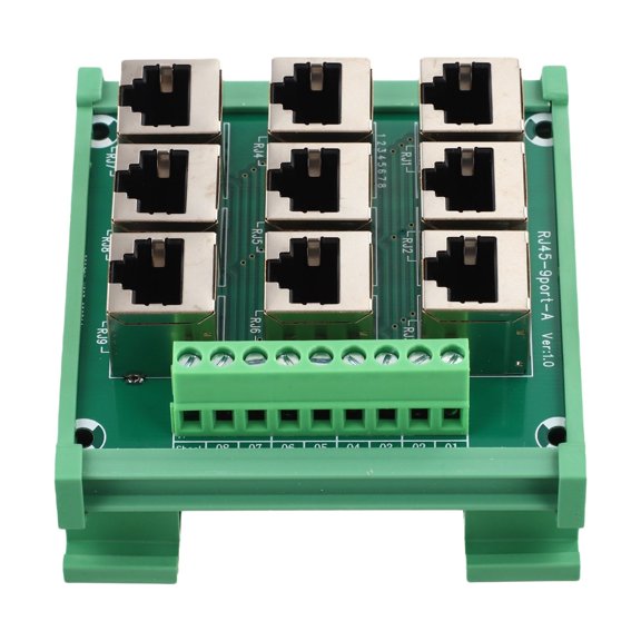 Homena Ethernet Terminal Block Adapter for RJ45 8p8c Connector with 9 Ports and Screw Terminal Wiring for DIN Rail Use