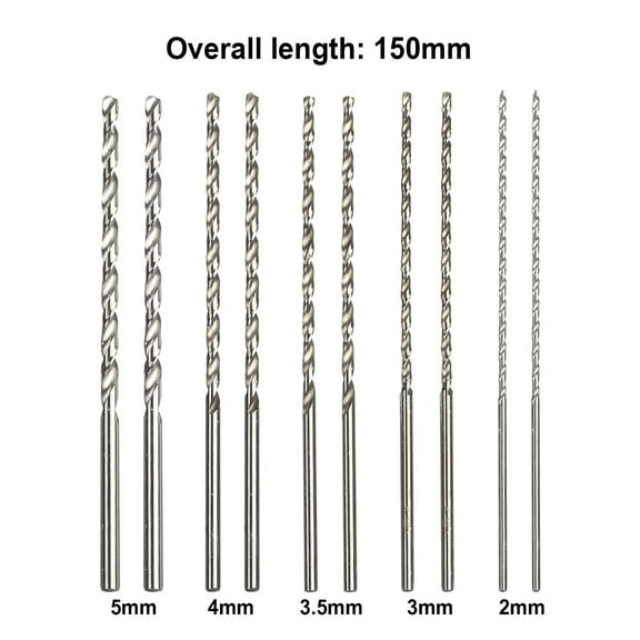Homena Extra Long HSS High Speed Steel Drill Bit Set 2mm, 3mm, 3.5mm, 4mm, 5mm Drill Rotary Tool Straight Shank Mini Drill Bit Set