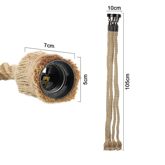 Homena Industrial Style Retro Hemp Rope Ceiling Lamp 5 Head LED Chandelier (1m)