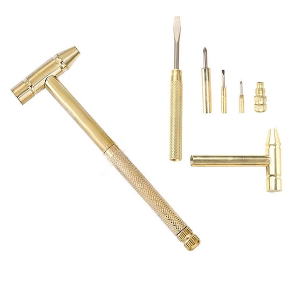 Homena Mini Copper Hammer 6 In 1 Screwdriver Set Compact Design Gold Color Metal Material Nonslip Handle Fixing Jewelry