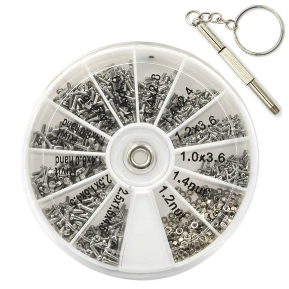 Homena Mini Screw and Nut Assortment Kit of 600 Pieces with 3 Way Screwdriver For For watches Glasses Phones and More