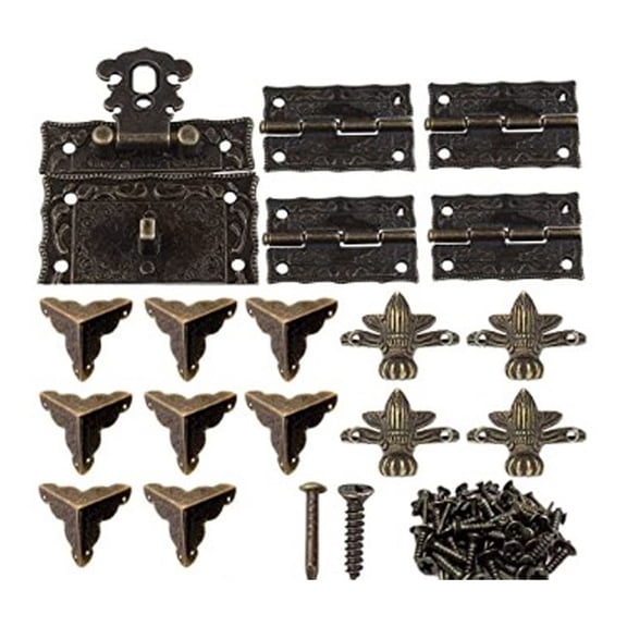 Homena Parts Cabinet Hinges Zinc Alloy 17Pcs/Set Bronze Cabinet Hinges Hardware Jewelry Wooden Box Latch Hasp Brand New