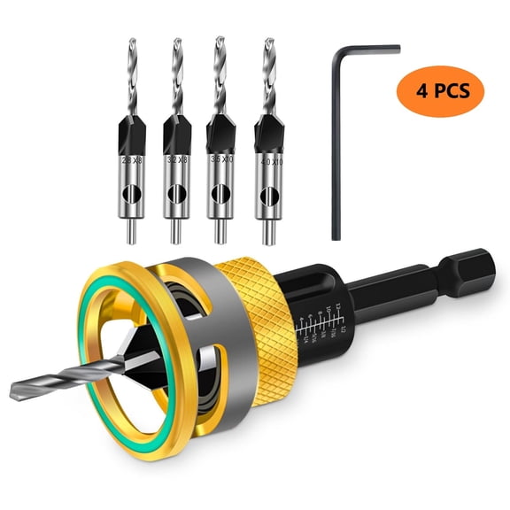 Homena Premium M2 High Speed Steel Countersink Drill Bit Set with Adjustable Depth Stop for Wood and Aluminum Materials
