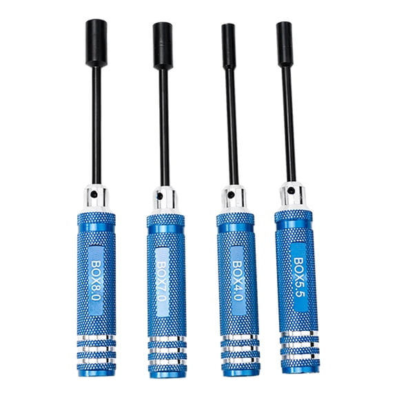 Homena RC Hobby Hex Screwdriver Set, 4Pcs Nut Driver Socket Kit 4mm 5 5mm 7 0mm 8 0mm, Metal Material, Black/Blue Handles