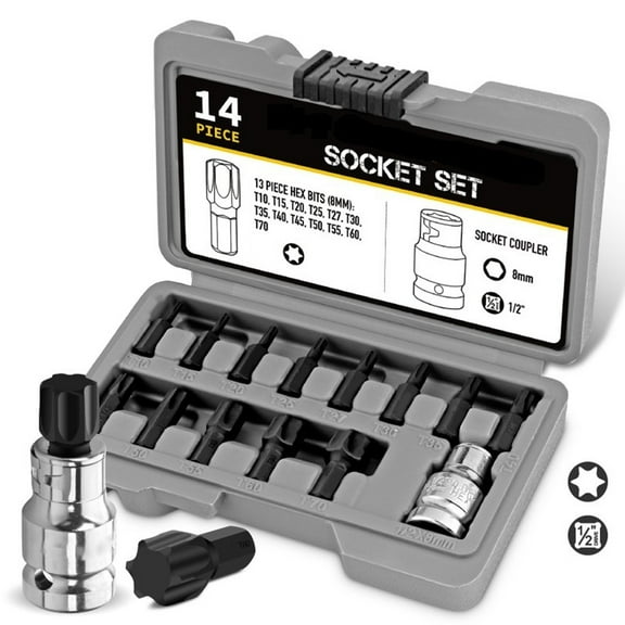 Homena Vanadium Steel 1 2 Inch Drive T10-T70 14pcs For Torx Bit Socket Set Automotive Repair Tools Mechanical Repair Tools
