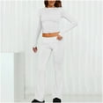 thumbnail image 1 of Homenesgenics 2-Piece Lounge Set Women Casual Solid Color Fitting Round Neck Top and Pants Long Sleeved Set Suit White S, 1 of 5