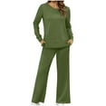 thumbnail image 1 of Homenesgenics 2-Piece Lounge Set Women Fashion Solid Color Round Neck Long Sleeve Side Split Pants Set Green L, 1 of 7
