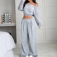 thumbnail image 1 of Homenesgenics 2-Piece Lounge Set Women Fashion Winter Solid Color Leisure Comfortable one-line Collar Loose Tight Waist Pull Rope Pocket Long Sleeve Loose Trousers Suit Gray XXL, 1 of 5