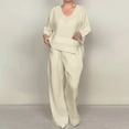 thumbnail image 1 of Homenesgenics 2-Piece Lounge Set Women'S Spring and Summer Solid-Color V-Neck Mid-Sleeve Top with Straight Pocket Pants Casual Set Beige XXL, 1 of 8