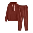 thumbnail image 1 of Homenesgenics 2-Piece Lounge Set Women Solid Color Drawstring Hooded Pocket Long Sleeved Pants Hooded Set Red XXL, 1 of 7