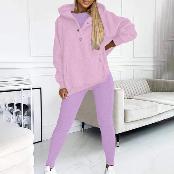 Homenesgenics 2-Piece Lounge Set Women Sweat Suit Hoodie and Leggings Casual and Comfortable Sweatshirt Piece Suit Purple S