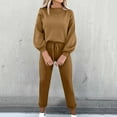 thumbnail image 1 of Homenesgenics 2-Piece Lounge Set Women's Solid Color Round-Neck Long Sleeve Elastic Waist Pockets Long Pants Sets Brown M, 1 of 6