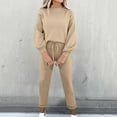 thumbnail image 1 of Homenesgenics 2-Piece Lounge Set Women's Solid Color Round-Neck Long Sleeve Elastic Waist Pockets Long Pants Sets Brown XS, 1 of 6