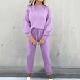 thumbnail image 1 of Homenesgenics 2-Piece Lounge Set Women's Solid Color Round-Neck Long Sleeve Elastic Waist Pockets Long Pants Sets Purple XS, 1 of 6
