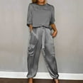 thumbnail image 1 of Homenesgenics 2-Piece Lounge Set Women's Spring and Summer V-Neck Loose Lapel Long Sleeved Shirt Wide Leg Pants Color Set Gray L, 1 of 9