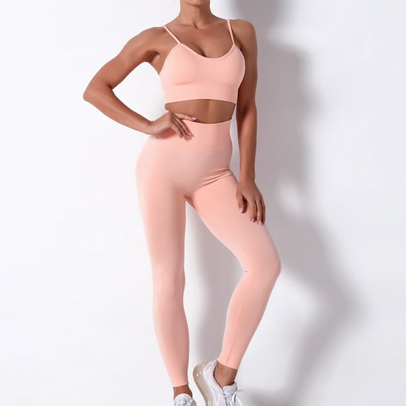 Homenesgenics 2 Piece Outfit for Women Plus Size Ladies Seamless Hollow Yoga Sleeveless Yoga Suit Sports Fitness Running Yoga Set Orange S