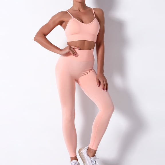 Homenesgenics 2 Piece Outfit for Women Plus Size Ladies Seamless Hollow Yoga Sleeveless Yoga Suit Sports Fitness Running Yoga Set Orange S