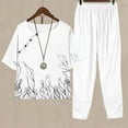 thumbnail image 1 of Homenesgenics 2 Piece Outfit for Women Plus Size Women Fashion Print Casual Loose Fitting Round Neck Short Sleeve Top Pants Two-piece Set White M, 1 of 6