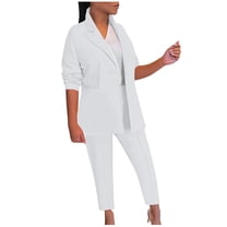 Homenesgenics 2 Piece Outfit for Women Plus Size Women Temperament Solid Shirt Collar Long Sleeved Pocket Less Top Extended Pants Set White XL