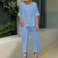 thumbnail image 1 of Homenesgenics 2 Piece Outfit for Women Plus Size Women's Solid Color Round Neck Short Sleeve and Pants Sets with Pockets Blue XXL, 1 of 7