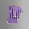 thumbnail image 1 of Homenesgenics 2 Piece Outfit for Women Plus Size Women's Summer Knitted Sweater Set Short Sleeve Pullover Wide Leg Pants Purple L, 1 of 5
