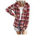 thumbnail image 1 of Homenesgenics 2Xl Womens Jacket Lightweight Women's Long Sleeve Plaid Hooded Drawstring Breasted Cardigan Tops Red XXXL, 1 of 6