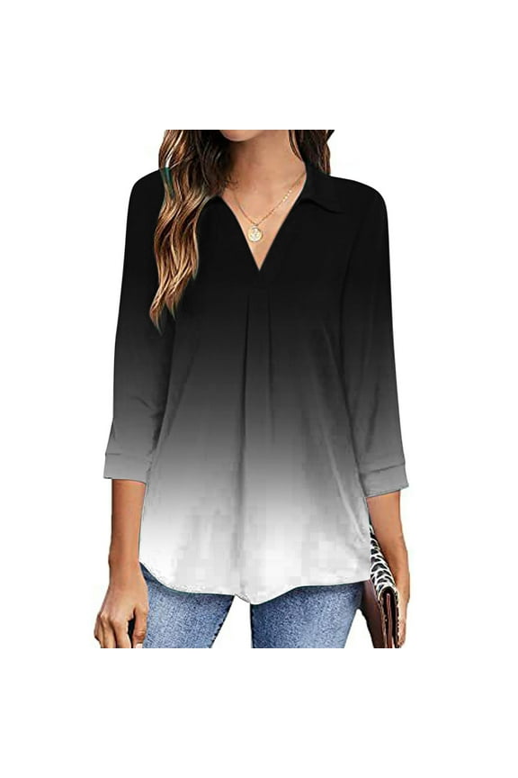 3/4 Sleeve T Shirts for Women Plus Size Fall Woman V Neck Three Quarter 3/4Sleeve T Shirt Printing Blouse Tops Sweatshirt