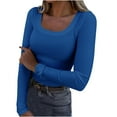 thumbnail image 1 of Homenesgenics Base Layers for Women Fleece Womens Long Sleeve Scoop Neck Ribbed Knit Fitted Casual Tops Tee Slim Fit Basic Shirts Blue XL, 1 of 5