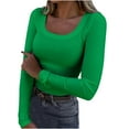 thumbnail image 1 of Homenesgenics Base Layers for Women Fleece Womens Long Sleeve Scoop Neck Ribbed Knit Fitted Casual Tops Tee Slim Fit Basic Shirts Green XL, 1 of 5