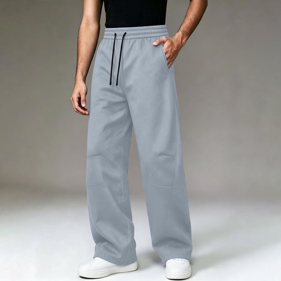 Homenesgenics Big and Tall Sweatpants Men with Pockets Open Bottom Elastic Waistband Drawstring Straight-Leg Casual Athletic Trousers Gray XXXL