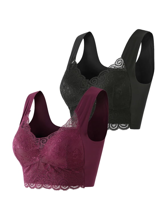 Homenesgenics Bras for Women Plus Size Sports Bra Cotton 48 ddd Fashion Woman's Lace Beauty Back Solid Strap Wrap Plus Size Bra underwear Black XXL