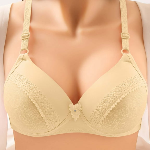 Homenesgenics Bras for Women Plus Size Sports Bra Women Bra Large and Thin No Wire Wireless Wirefree Comfortable with Side Folding and Fading Full Cup Bra Beige L