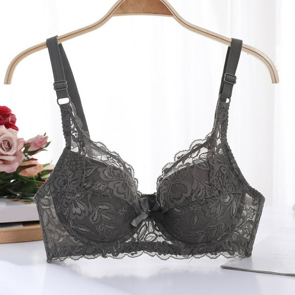 Homenesgenics Bras for Women Plus Size Sports Bra Women's Sexy Oversized Bra Thin without Sponge Lingerie and Sexy Lace Large Chest Appears Smaller Gray L 85C