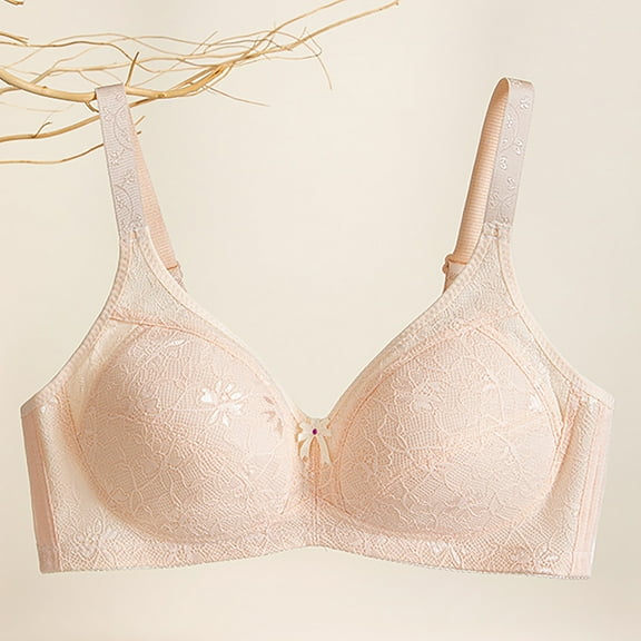 Homenesgenics Bras for Women Wireless Bralette for Women Strapless Women's Breathable underwire Bra No Wire Women's Sponge Large Size Gathering Sagging Large Cup Collection Lace Beige S