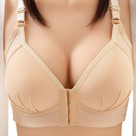 Homenesgenics Bras for Women Sports Bra Women Sexy Plus Size Solid Color Steel Non-Magnetic Buckle Underwear Bras Beige S