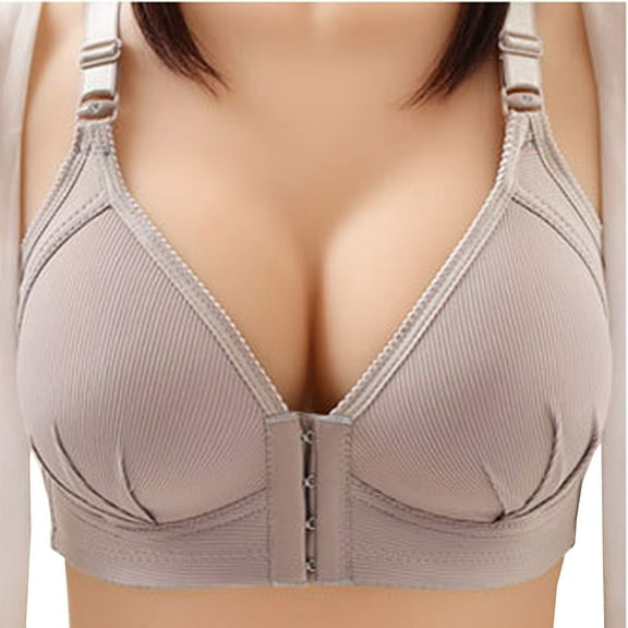 Homenesgenics Bras for Women Sports Bra Women Sexy Plus Size Solid Color Steel Non-Magnetic Buckle Underwear Bras Gray XL