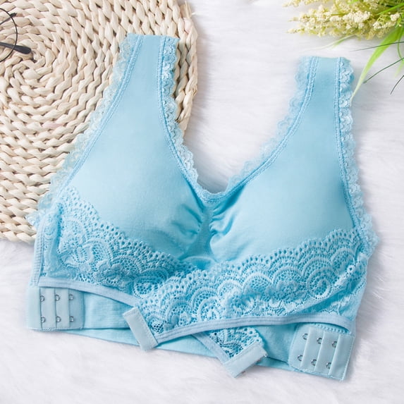 Homenesgenics Bras for Women Plus Size Push Up Wireless 44dd Woman's Solid Color Lace Comfort Bra underwear Undies Blue XL