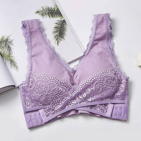 Homenesgenics Bras for Women Plus Size Push Up Wireless 44dd Woman's Solid Color Lace Comfort Bra underwear Undies Purple XL